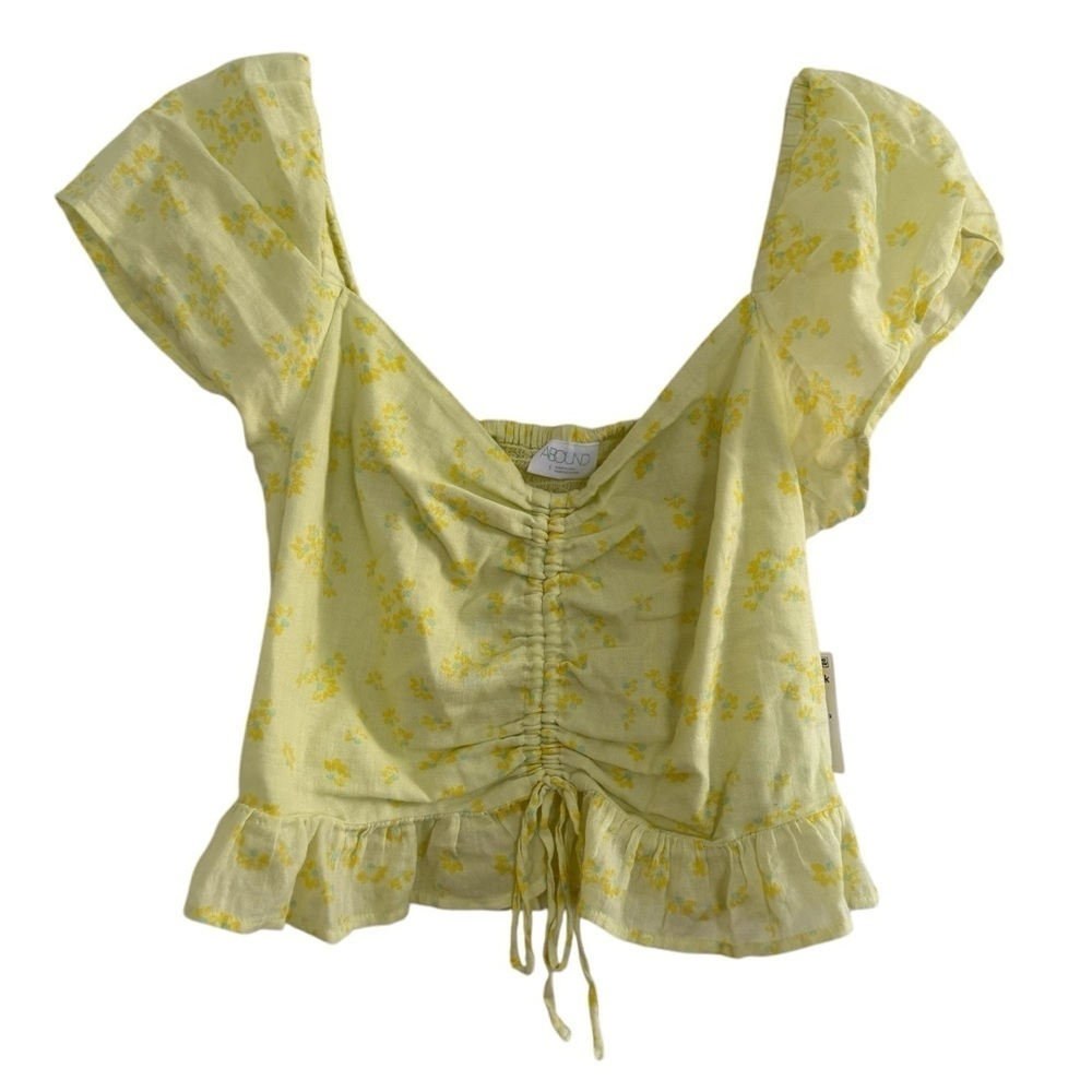 Abound Yellow Moxie Floral cropped top Short sleeve Smocked Babydoll Cottage S